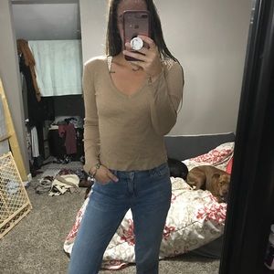 Long sleeve crop top, tan color